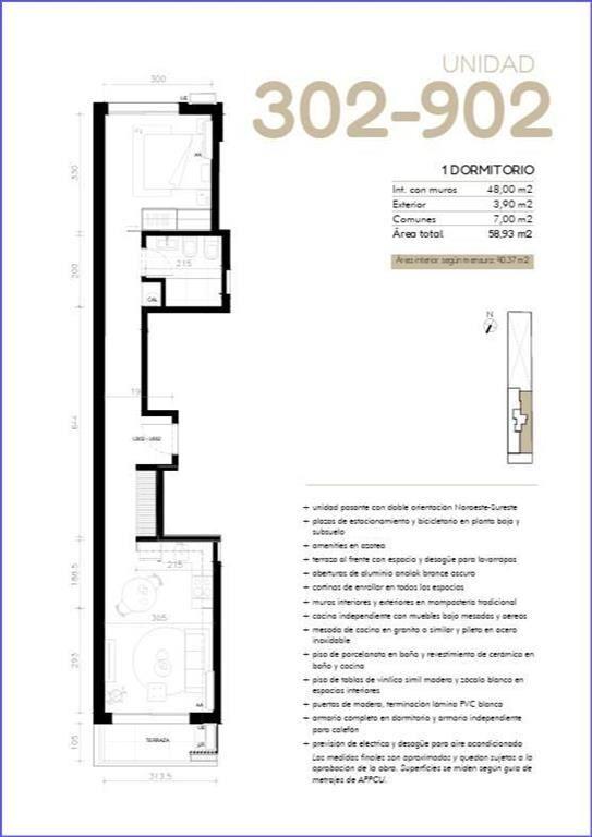 Apartamento de un dormitorio en venta en Cordón Sur - 902