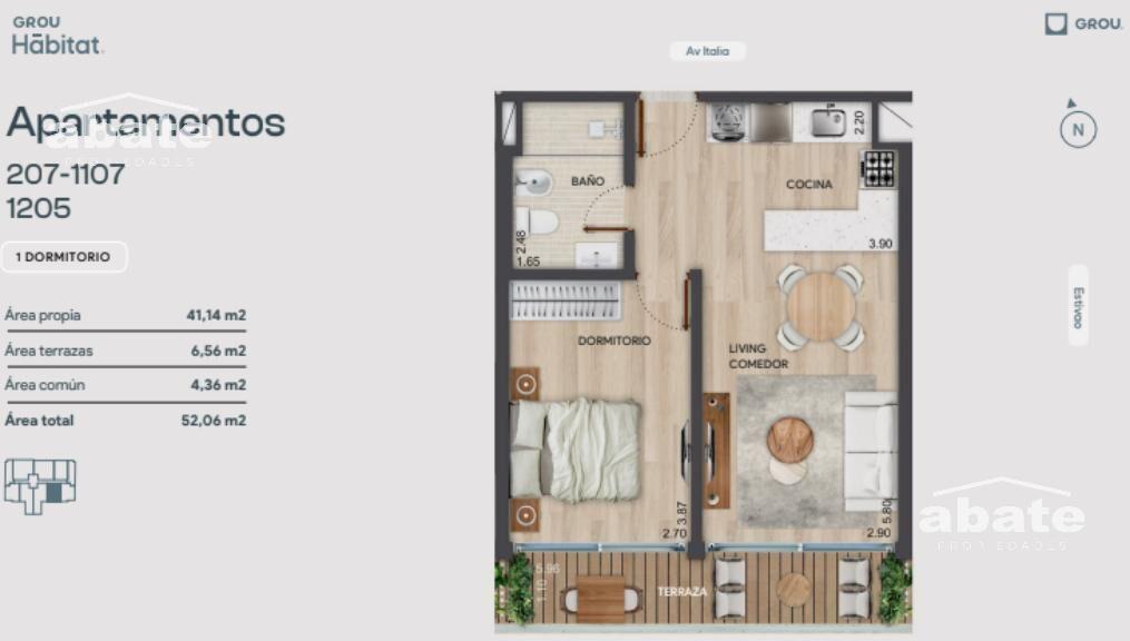Apartamento 1 dormitorio con Terraza A ESTRENAR en Parque B
