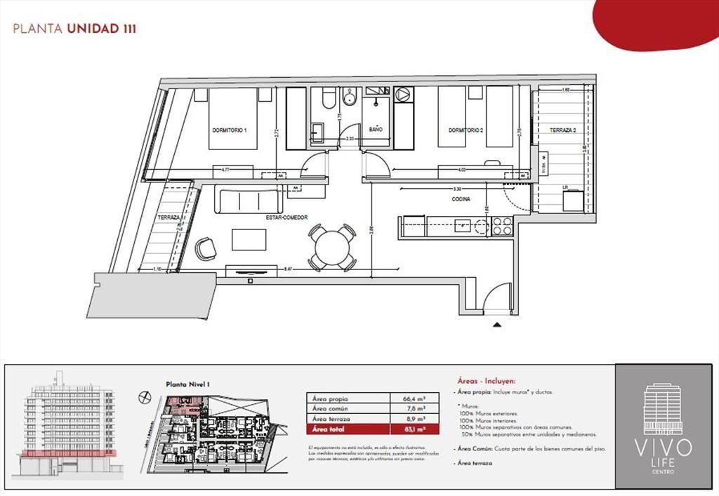 Venta apartamento 2 dormitorios Vivo Life Centro