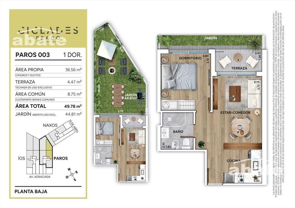 Apartamento 1 dormitorio con gran jardín de uso exclusivo a