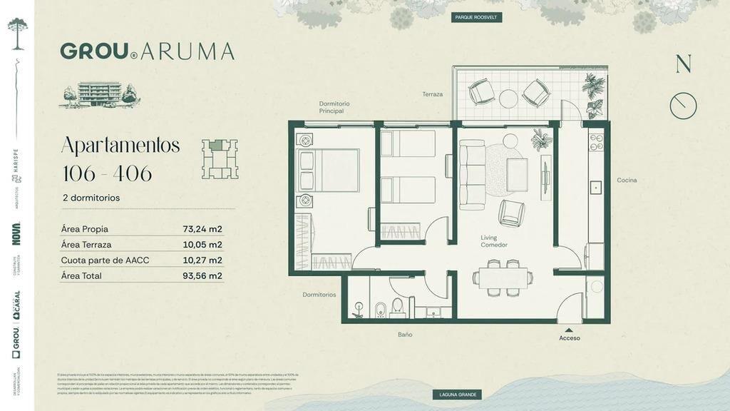 Venta de apartamento de 2 dormitorios en Grou Aruma, Parque