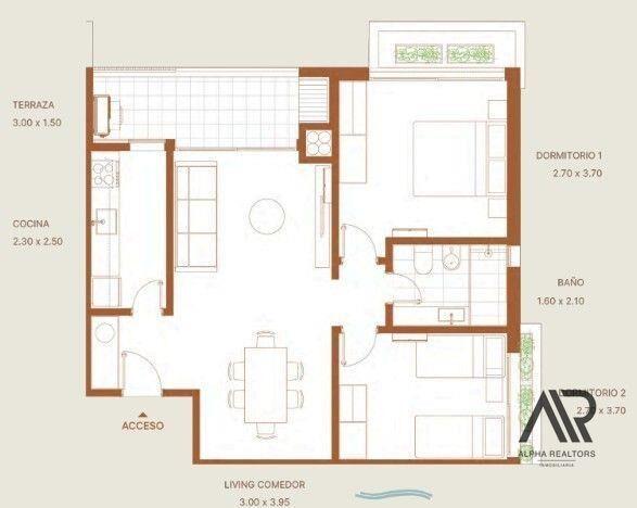 Apartamento de 2 dormitorios, con terraza en Ciudad de l...