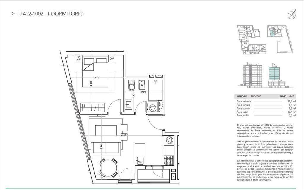 Apartamento de 1 dormitorio en venta con renta en La Blanqu