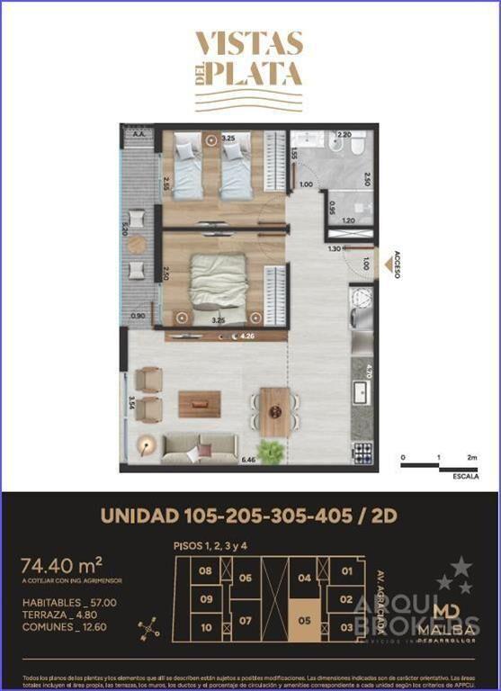Apartamento de dos dormitorios en venta en Aguada - 105