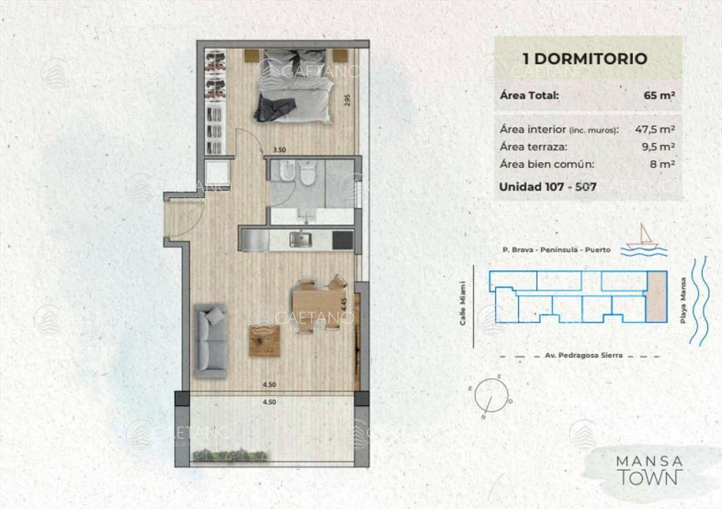 Venta apartamento 1 dormitorio - Playa Mansa -