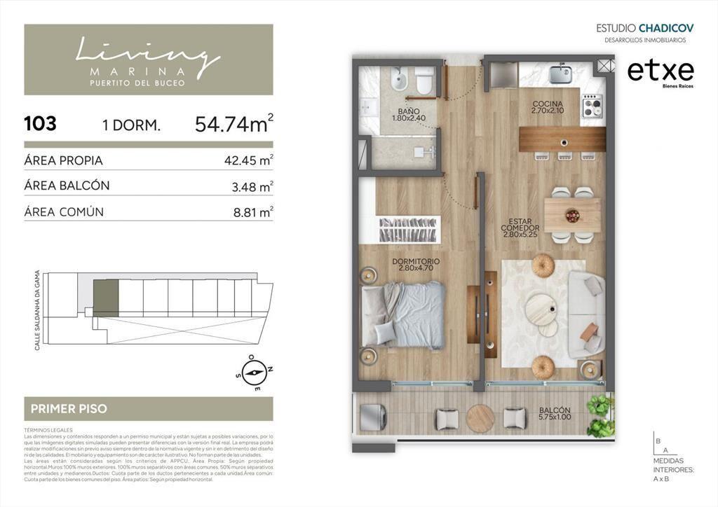 Venta Apartamento + terraza, Living Marina Puertito del B...