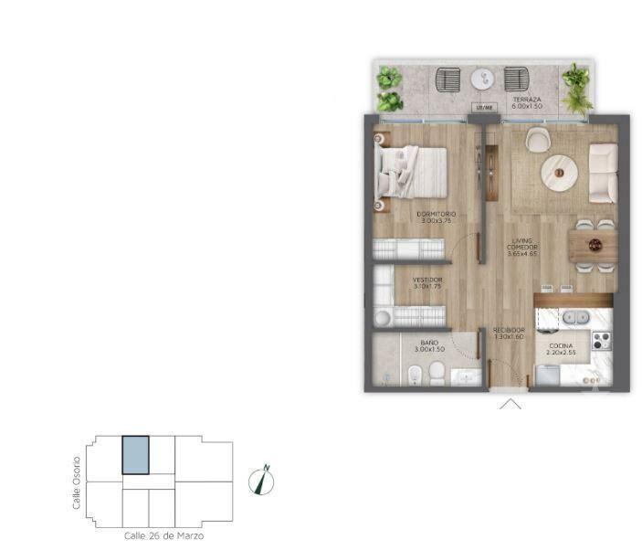 Apartamento de un dormitorio en venta en Pocitos - 1405