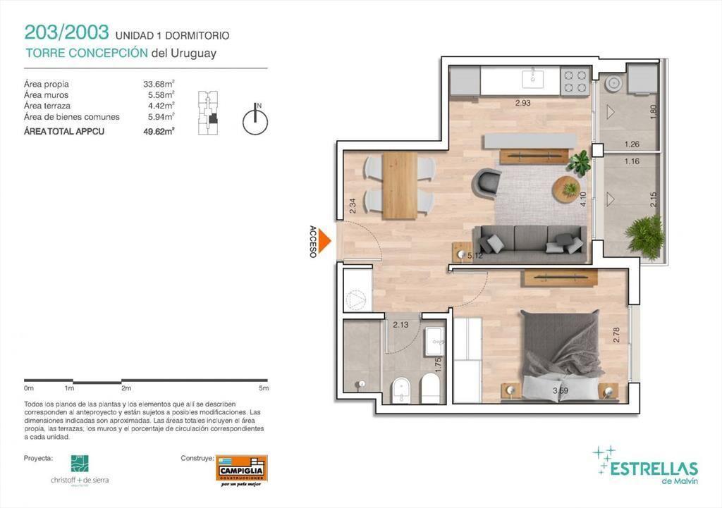 Alquiler apartamento un dormitorio con terraza en Estrell...