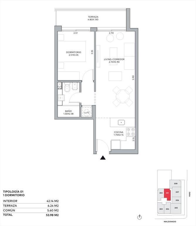 Venta apartamento cordon un dormitorio con terraza