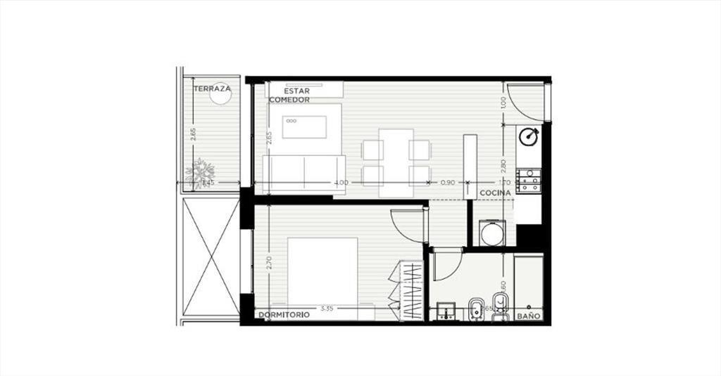 APARTAMENTO 1 DORMITORIO EN VENTA EN TRES CRUCES