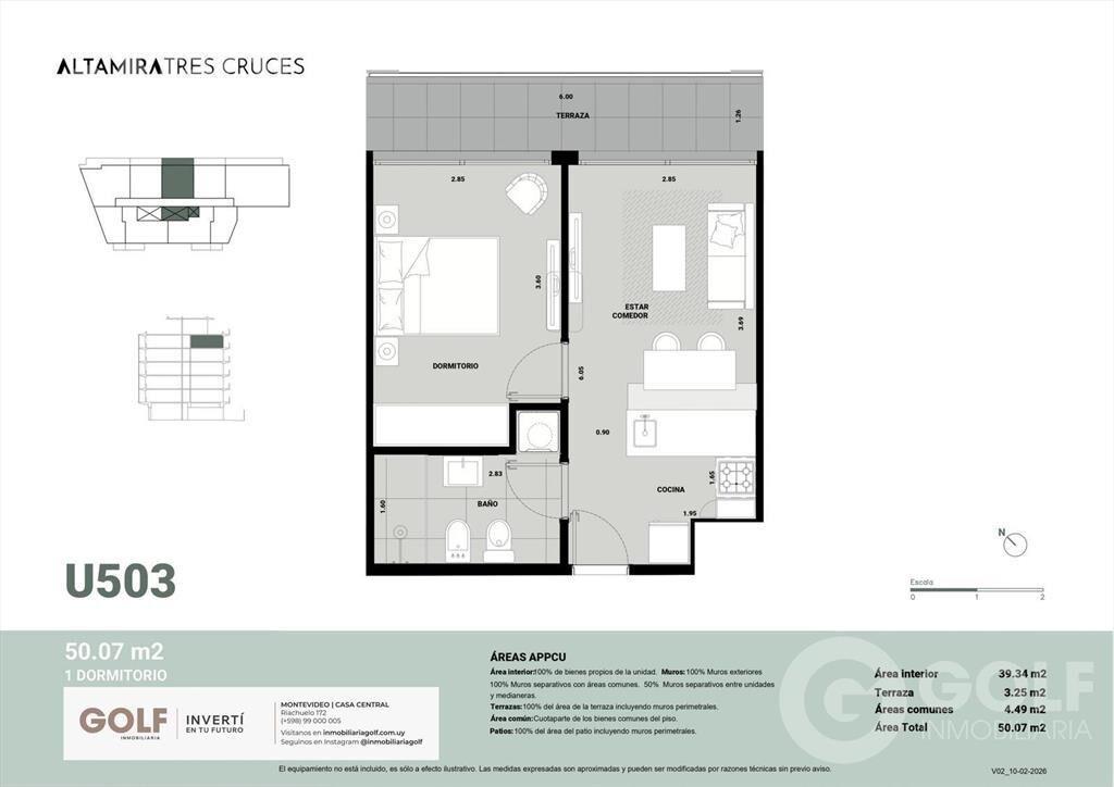 Venta de apartamento de 1 dormitorio en Tres Cruces