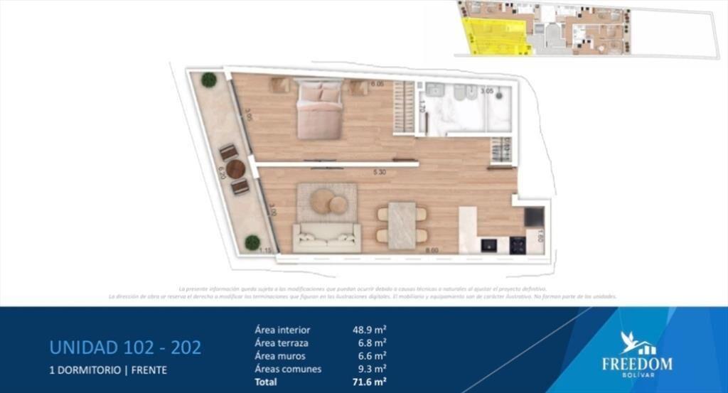 VENTA 1 DORM , TERRAZA, POCITOS, POZO