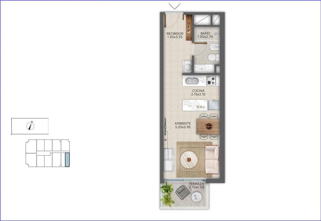 Apartamento monoambiente en venta en Pocitos - 1009