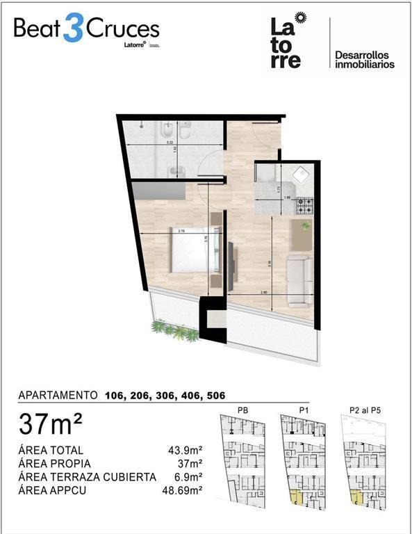Venta Apartamento 1 Dormitorio en Tres cruces