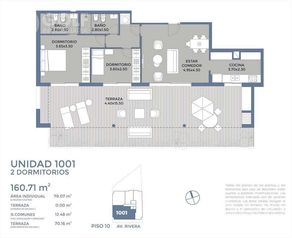 Venta de penthouse de 2 dormitorios con terraza y parriller
