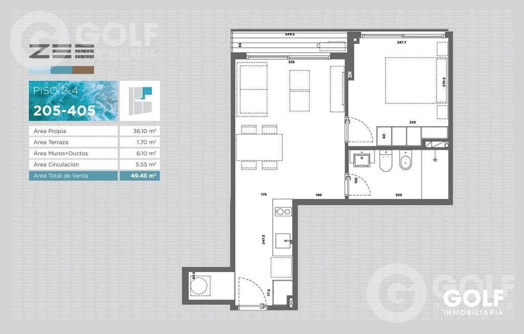 Venta de apartamento de 1 dormitorio con terraza en rambla