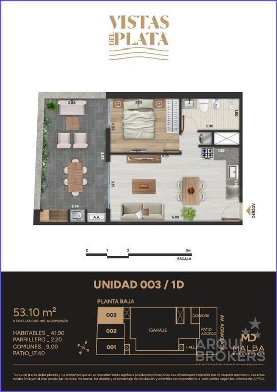 Apartamento  de un dormitorio con patio en venta en Aguada