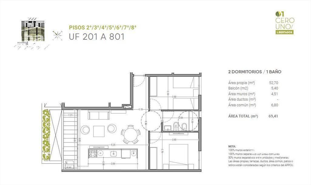 Venta Apartamento 2 Dormitorios en Aguada