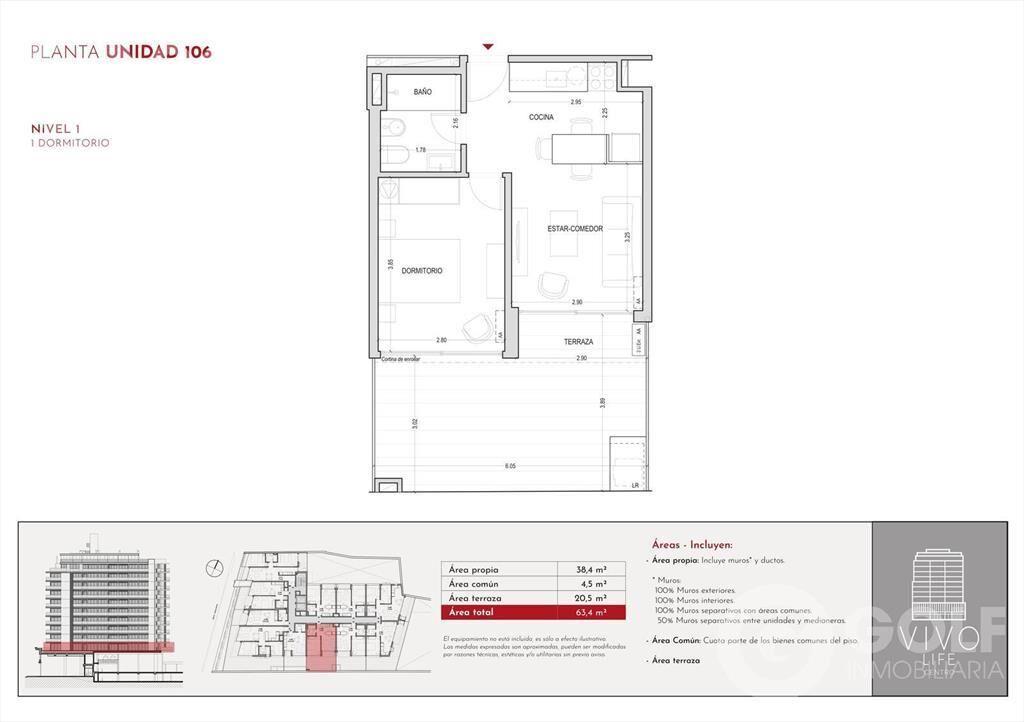 Venta de apartamento de un dormitorio con terraza en Centro