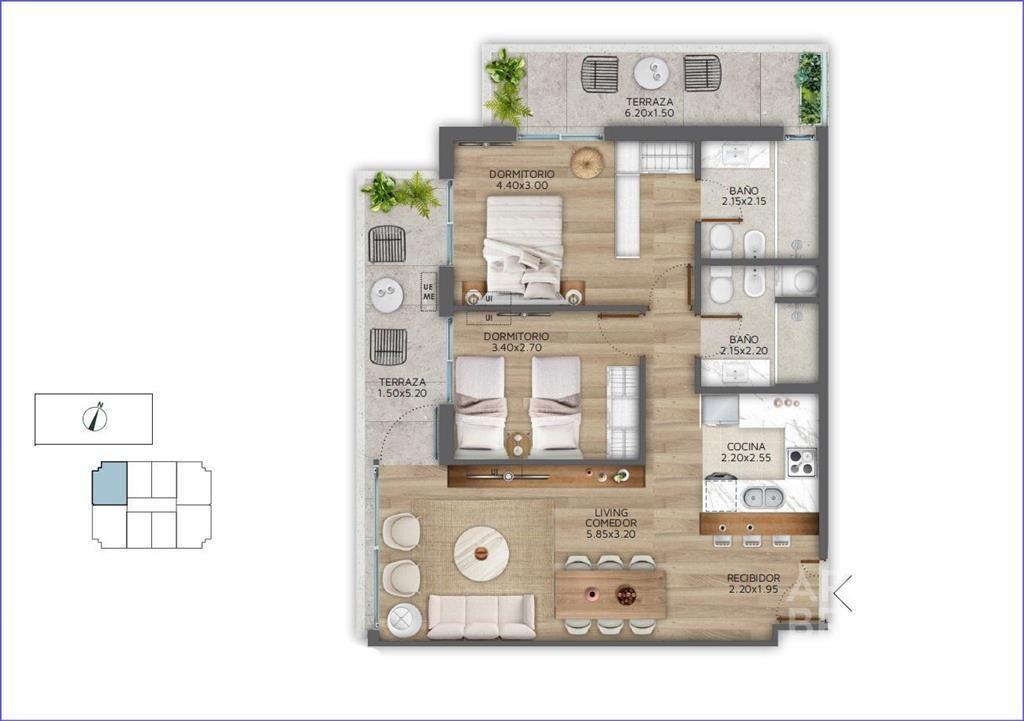 Apartamento de dos dormitorios en venta en Pocitos - 1504