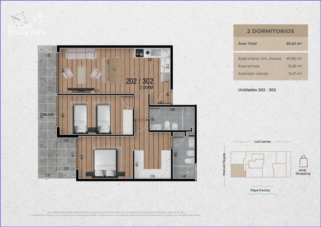 Apartamento de dos dormitorios en venta en Pocitos - 302