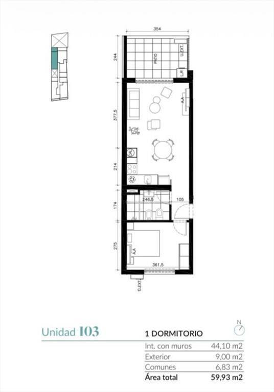 Venta 1 dormitorio con patio en Cordón