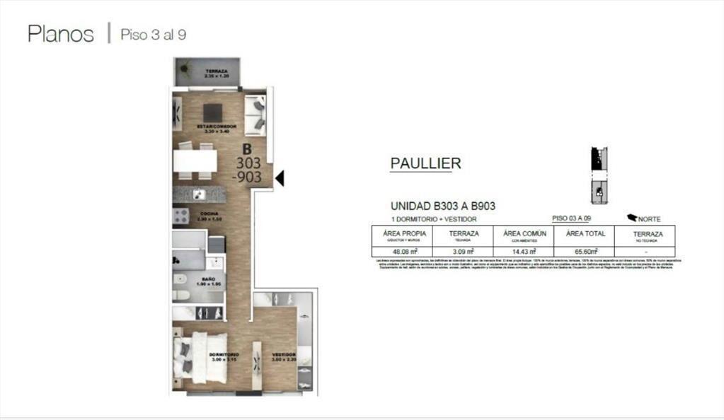 Venta apartamento a estrenar-1 dormitorio y terraza . Tres