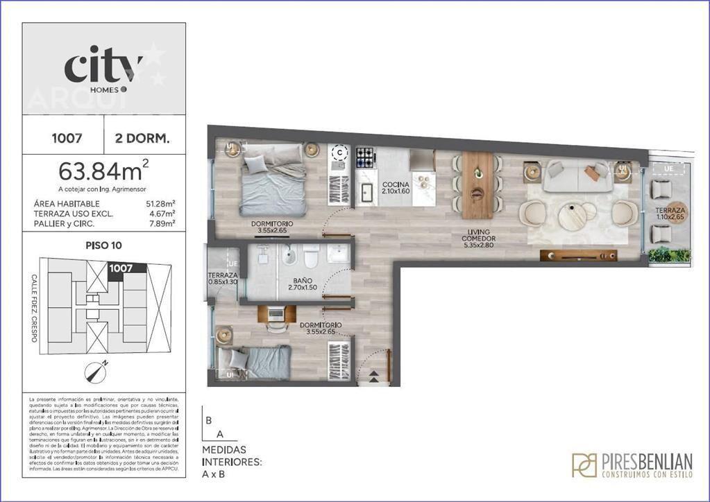 Apartamento de dos dormitorios en venta en Cordón - 1007