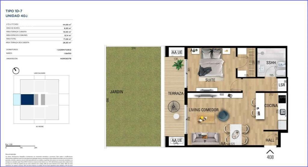 Apartamento de un dormitorio en venta con patio y con renta