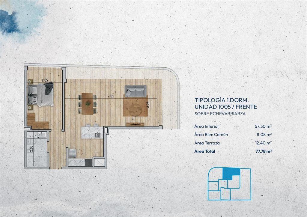 Venta Apartamento 1 Dormitorio en Pocitos Nuevo