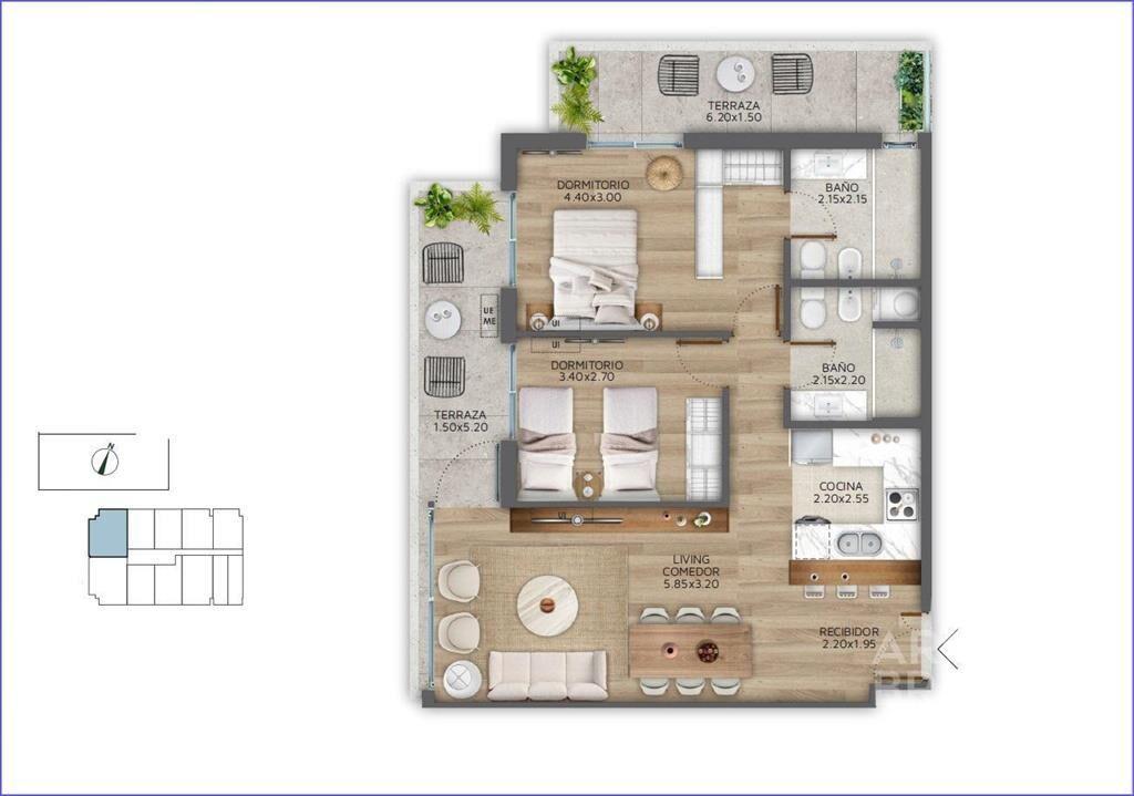 Apartamento de dos dormitorios en venta en Pocitos - 904