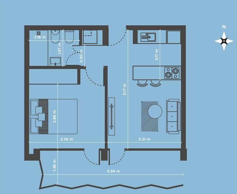 VENTA apto en POZO - 1 Dormitorio y amenities