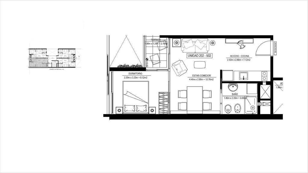 Apartamento en  venta de un dormitorio en Tres Cruces - 202