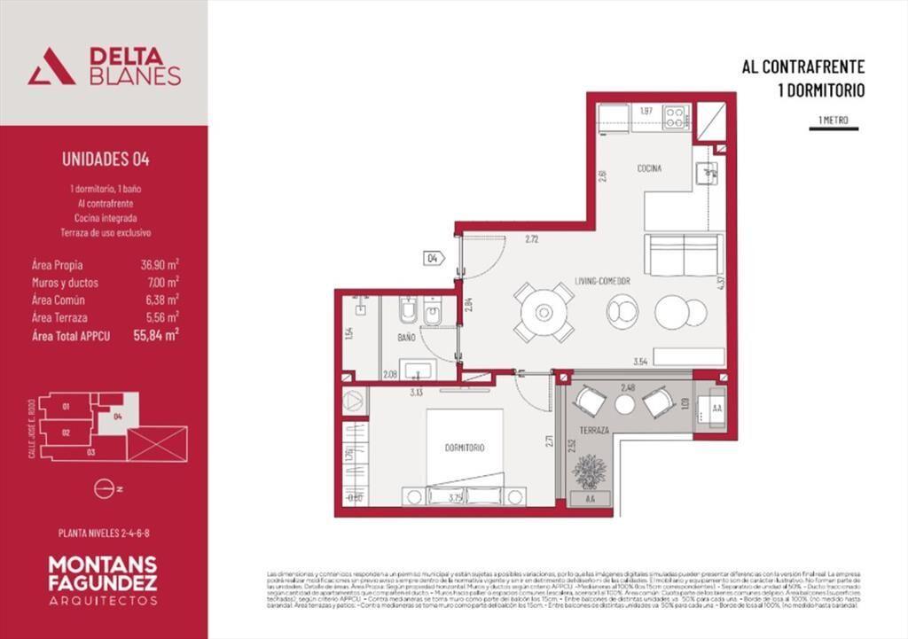 VENTA DE APTO 1 DORM EN CORDON ESTRENA ABRIL 2028