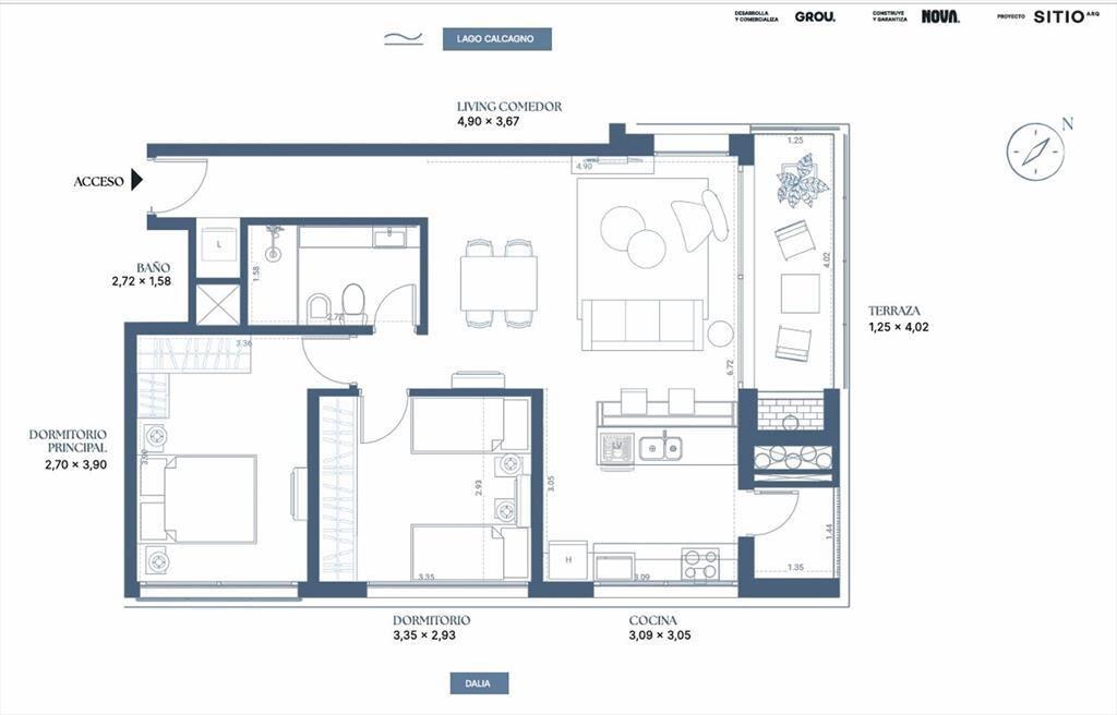 Venta apto 2 dorm, Lago Calcagno