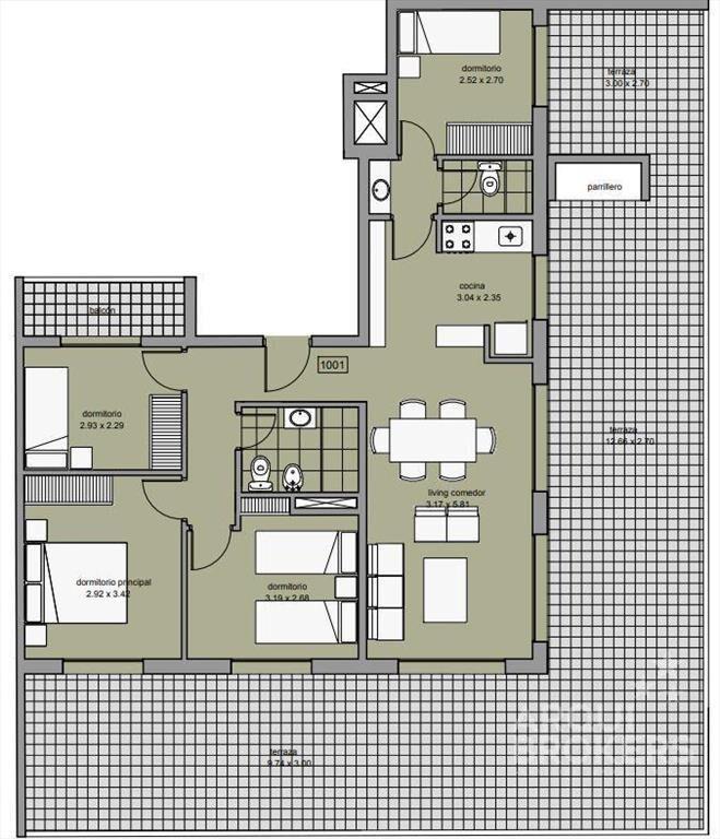 Apartamento penthouse de cuatro dormitorios en venta en Cen