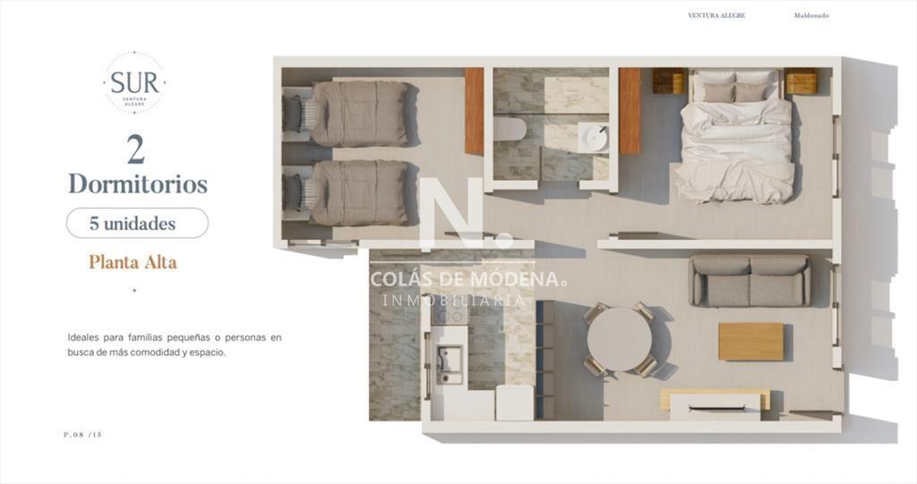 Vende apartamento de 2 dormitorios en Maldonado.