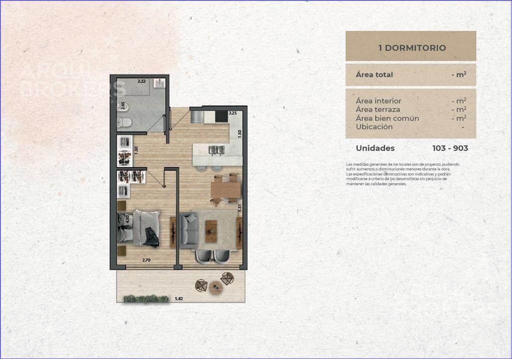 Apartamento de un dormitorio en venta en Pocitos - 703