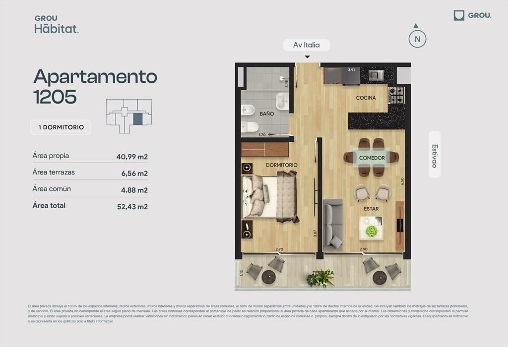 Venta apto 1 dorm, Parque Batlle