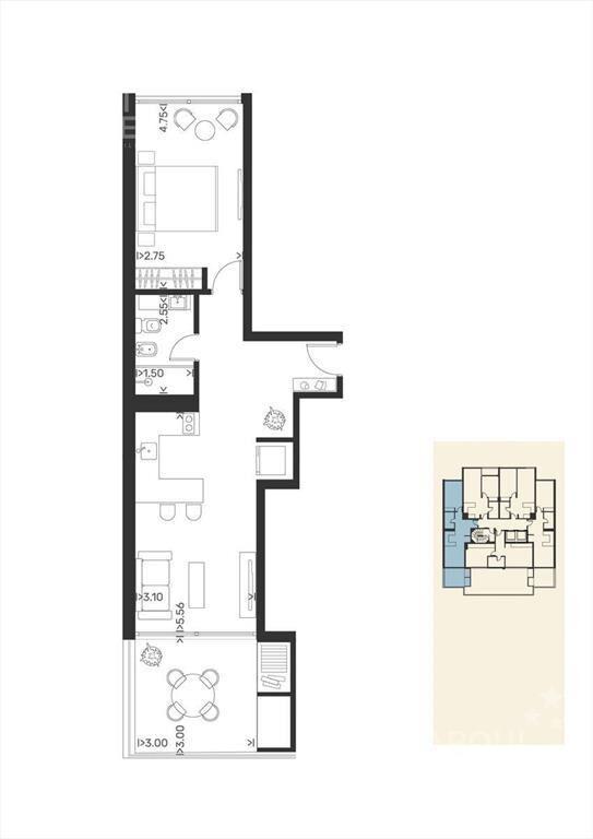 Apartamento penthouse de un dormitorio en venta en Punta Ca