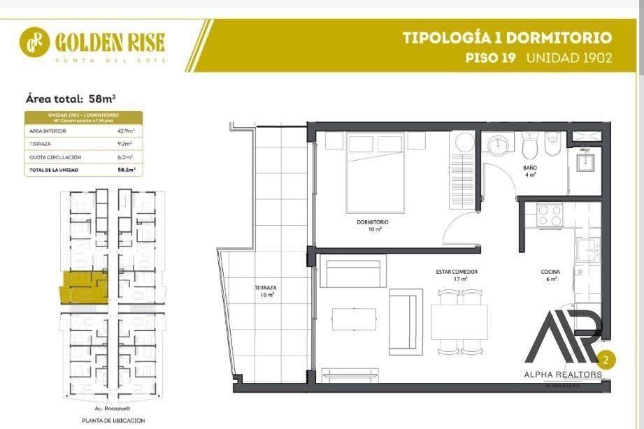 Apartamento en venta de 1 dormitorio en Cantegril, en pozo