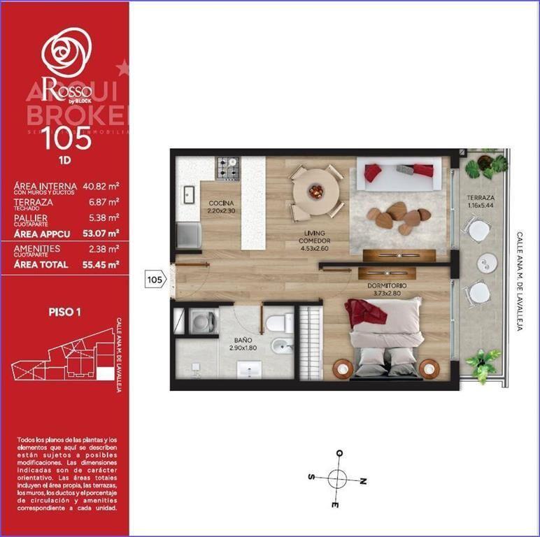 Apartamento de un dormitorio en venta en Cordón -105