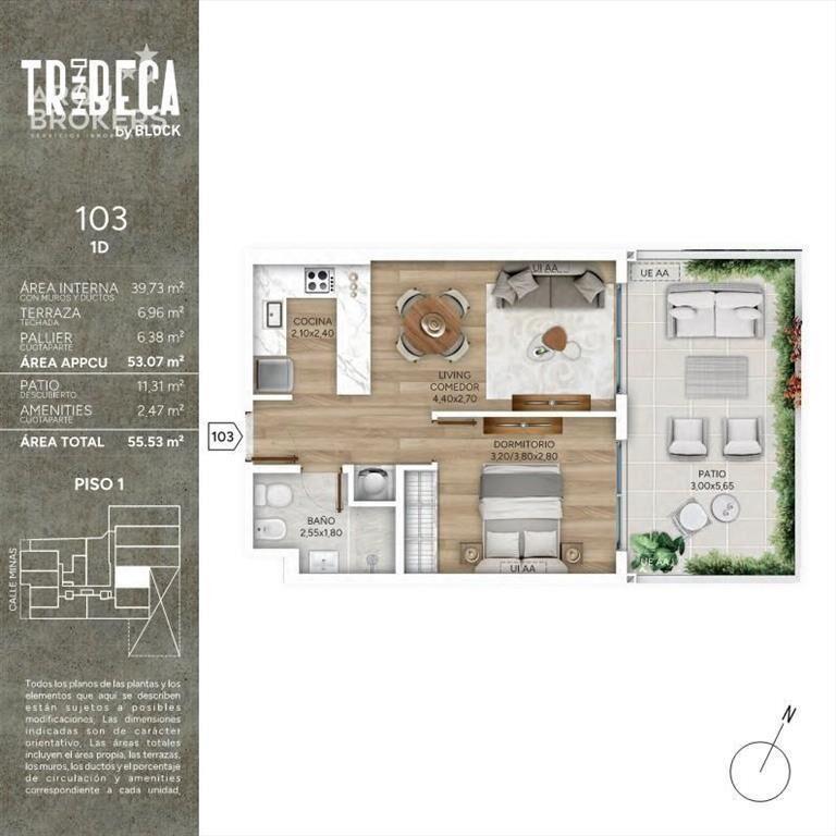 Apartamento de un dormitorio con patio en venta en Cordón S