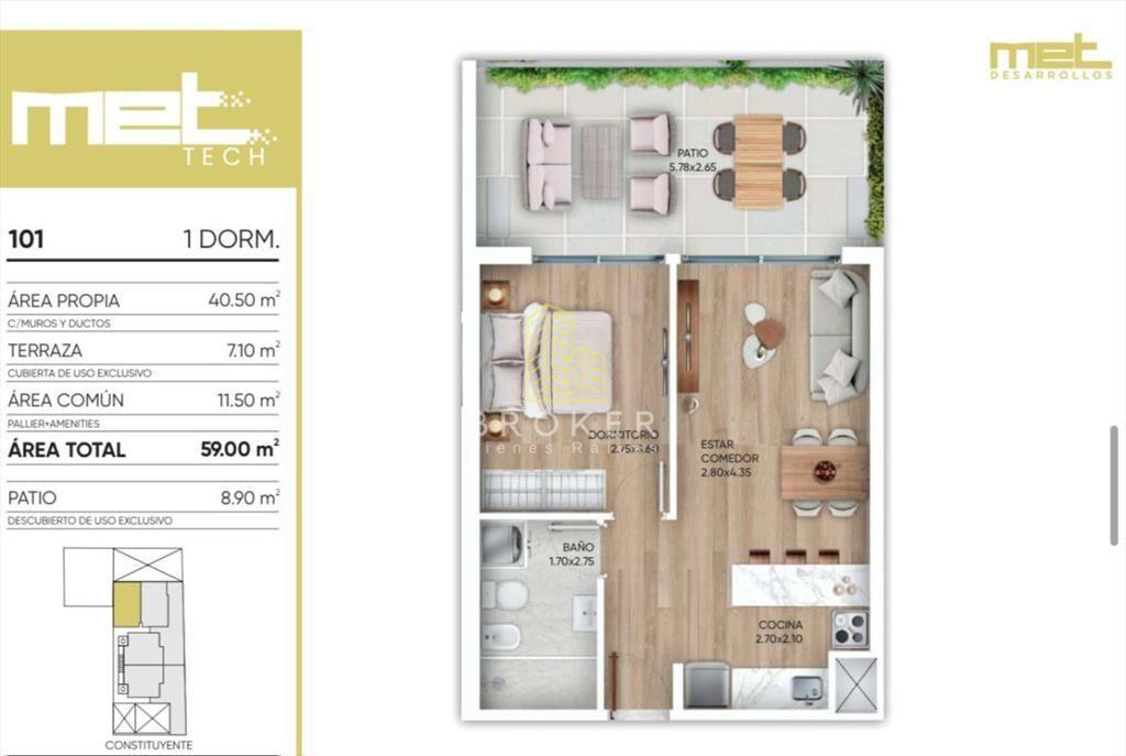 Apartamento 1 dormitorio en Cordón, Entrega 2025