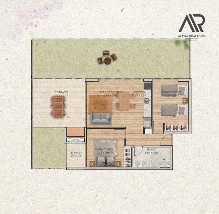 Apartamento de 2 dormitorios con terraza y jardín en Col...