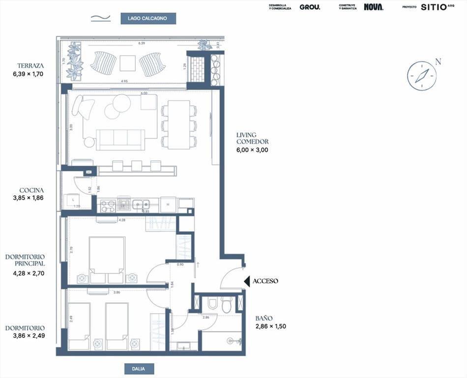 Venta apto 2 dorm, frente al Lago Calcagno