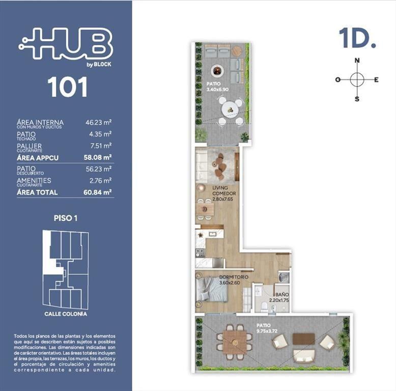 Venta Patio 1 dormitorio en Cordon con Amenities