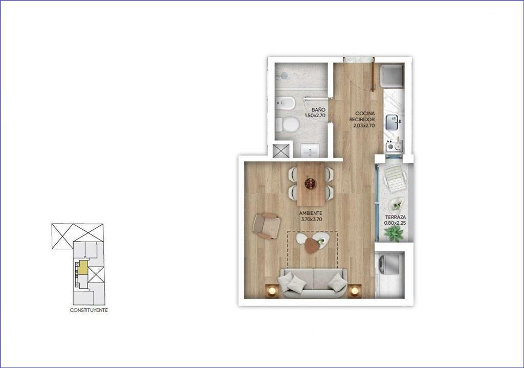 Venta apartamento monoambiente en Cordón - 1204