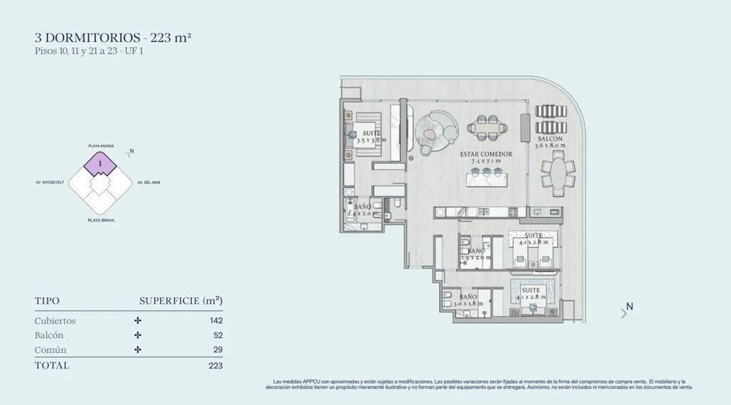 Venta apartamento 3 dormitorios y 3 baños en SLS, Punta del