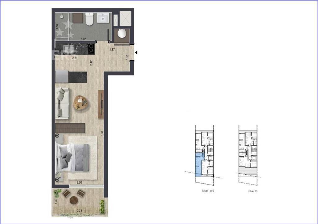 Apartamento  monoambiente en venta en Pocitos - 802